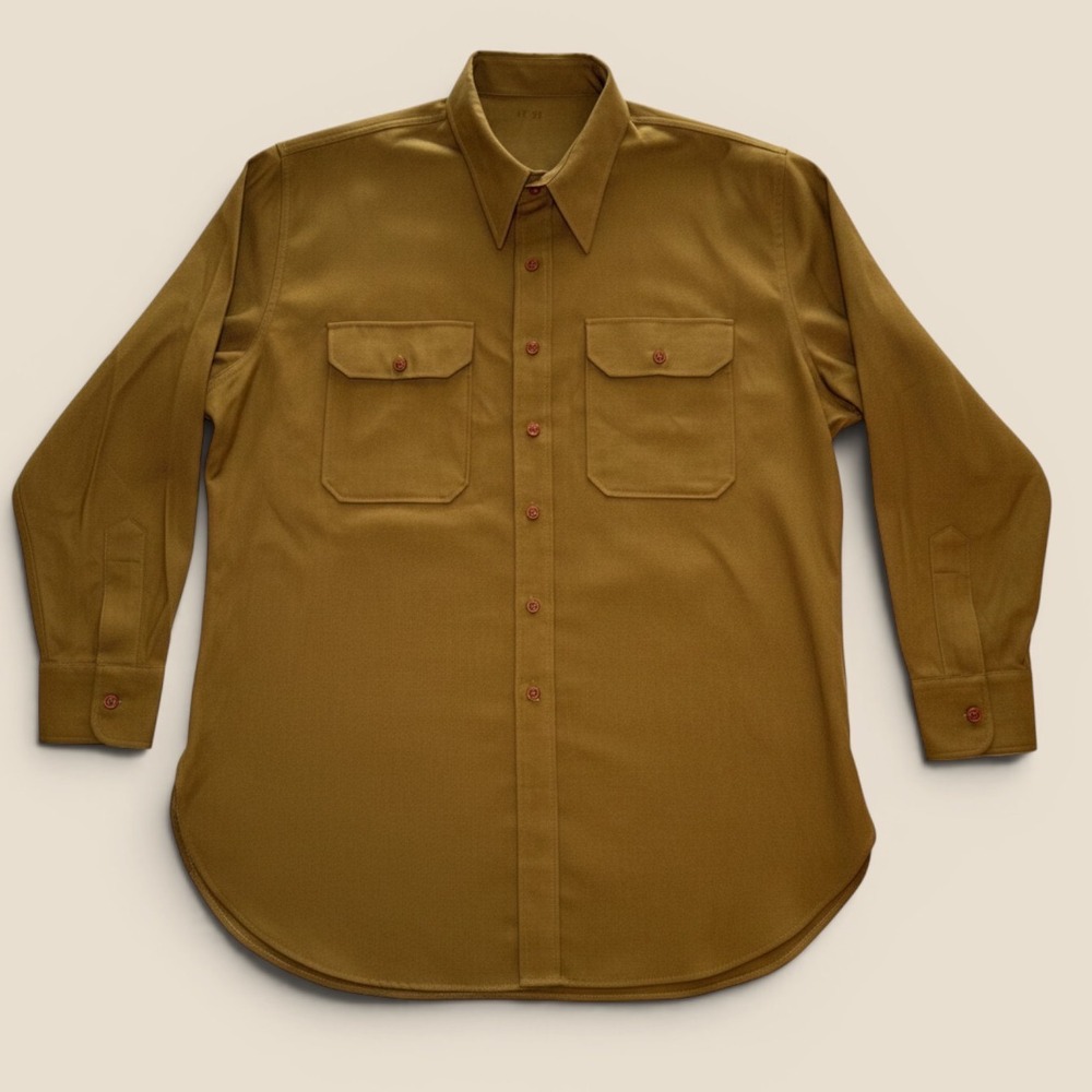 At The Front WWII US Army M1937 Shirt Mustard Wool 17-34 Military 1941 Repro